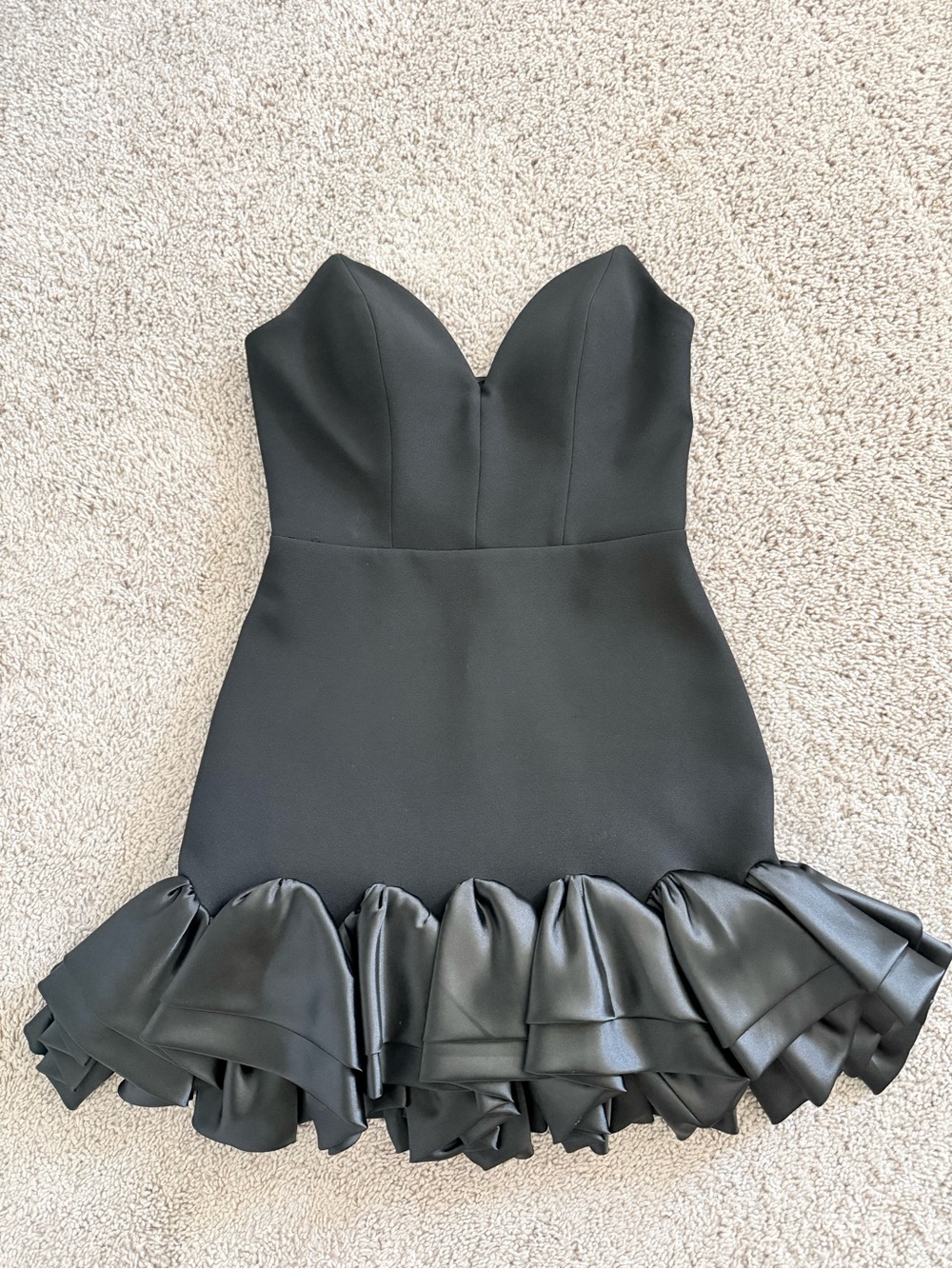 Alfa Beta Strapless Black Ruffle-Hem Mini Dress